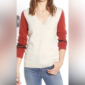 Treasure & Bond V-Neck Sweater - Red and Cream Size XL. from RTR